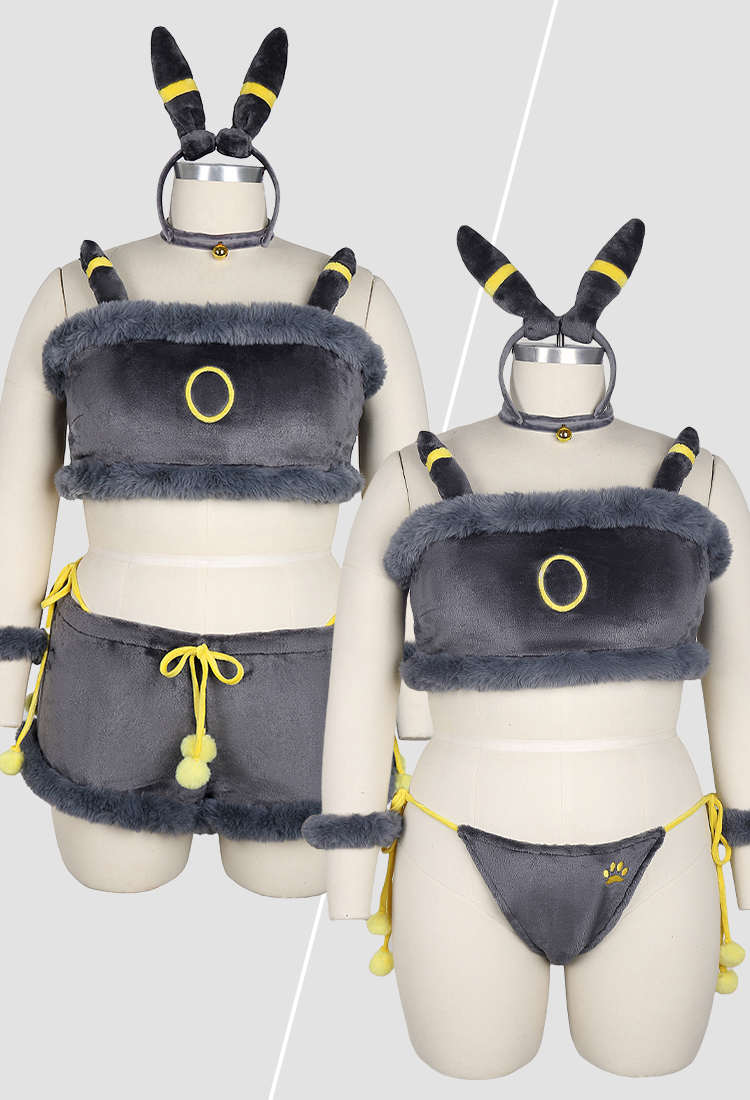 Disfraz de Cosplay Conjunto de lencería derivado de PM en talla grande pijama de peluche adorable con top corto y pantalones cortos incluye tanga y cola