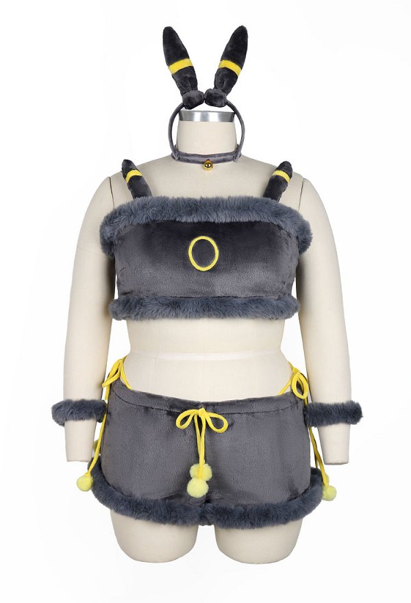 Disfraz de Cosplay Conjunto de lencería derivado de PM en talla grande pijama de peluche adorable con top corto y pantalones cortos incluye tanga y cola
