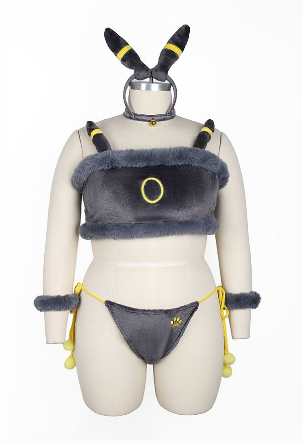 Disfraz de Cosplay Conjunto de lencería derivado de PM en talla grande pijama de peluche adorable con top corto y pantalones cortos incluye tanga y cola
