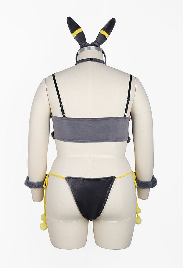 Disfraz de Cosplay Conjunto de lencería derivado de PM en talla grande pijama de peluche adorable con top corto y pantalones cortos incluye tanga y cola
