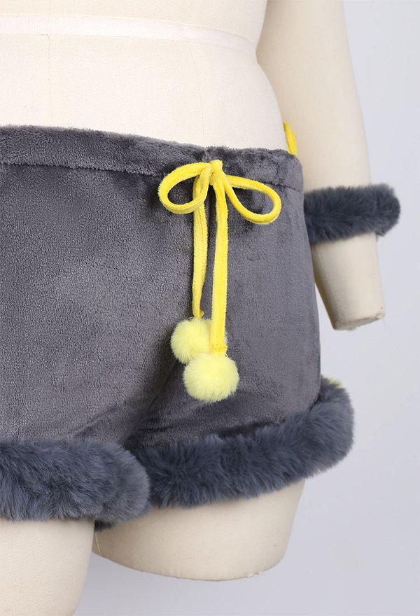 Disfraz de Cosplay Conjunto de lencería derivado de PM en talla grande pijama de peluche adorable con top corto y pantalones cortos incluye tanga y cola