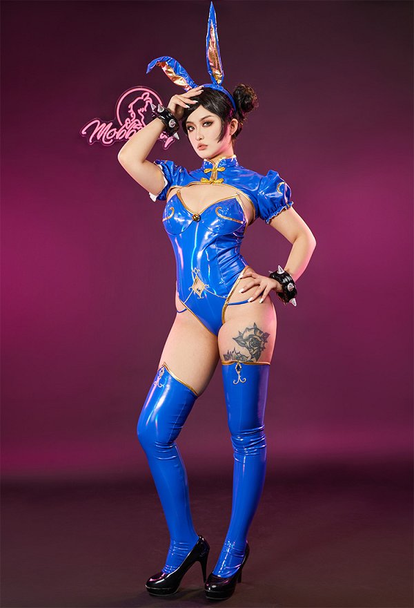 SF Chun-Li Derivative Sexy Lingerie Bunny Costume Bodysuit and Top with Thigh Socks SF Chun-Li Derivative Sexy Lingerie Bunny Costume Bodysuit and Top with Thigh Socks