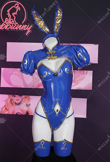 SF Chun-Li Derivative Sexy Lingerie Bunny Costume Bodysuit and Top with Thigh Socks