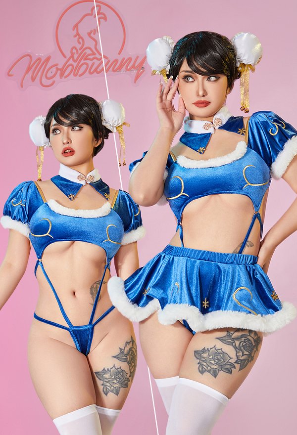 SF Chun-Li Derivative Sexy Lingerie Cosplay Bodysuit and Skirt with Thigh Socks SF Chun-Li Derivative Sexy Lingerie Cosplay Bodysuit and Skirt with Thigh Socks