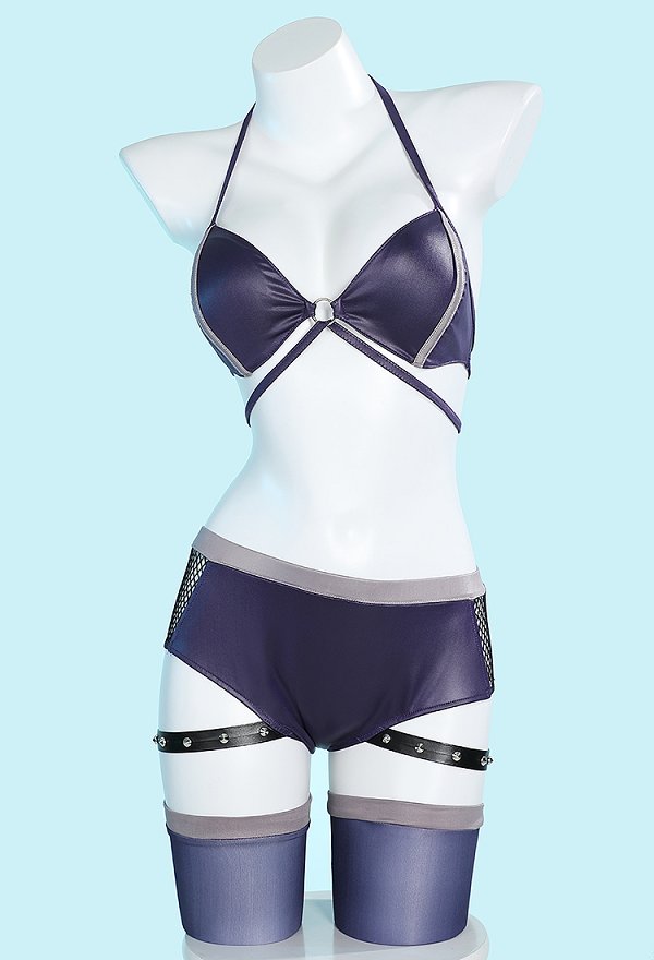 Cammy Derivative Sexy Lingerie Set Outfit Rivet Decor Bra and Mesh Panty with Coat Gloves
