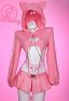 Valentine's Day Kawaii Cat Sexy Lingerie Set Pink Heart Cutout Hoodie and Skirt with Thong Pantyhose