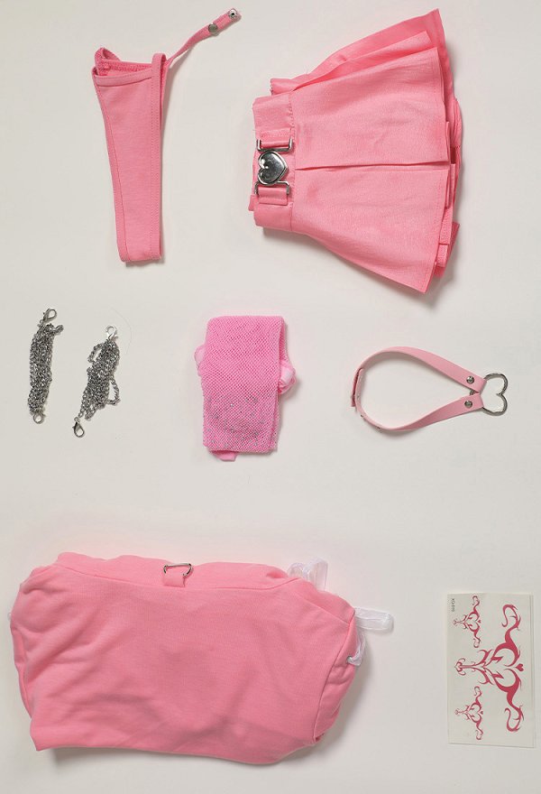 Valentine's Day Kawaii Cat Sexy Lingerie Set Pink Heart Cutout Hoodie and Skirt with Thong Pantyhose