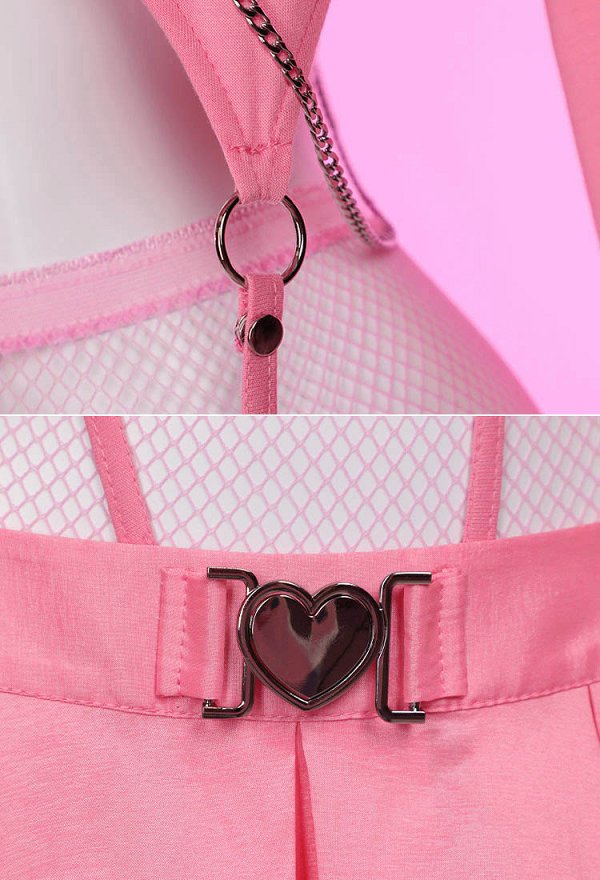 Valentine's Day Kawaii Cat Sexy Lingerie Set Pink Heart Cutout Hoodie and Skirt with Thong Pantyhose