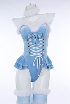 Snow Queen Sexy Christmas Plush Set Velvet Bodysuit with Hooded Cape and Crown Snow Queen Sexy Christmas Plush Set Velvet Bodysuit with Hooded Cape and Crown