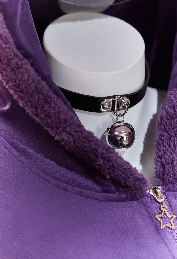 Luna Derivative Fluffy Bodycon Romper Purple Furry Lingerie Hooded Bodysuit Homewear with Tail Belt and Socks
