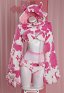 Ensemble de Lingerie Sexy Soutien-gorge et Culotte en Peluche Imprimé Vache avec Sweat à Capuche Court et Bas