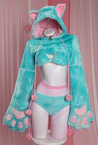 Sexy Kawaii Katzenpfote BH Set Lingerie Crop Top Tanga Dessous mit Netzstrümpfe Sexy Kawaii Katzenpfote BH Set Lingerie Crop Top Tanga Dessous mit Netzstrümpfe