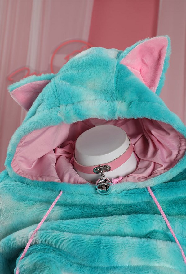 Ensemble de Lingerie Sexy Soutien-gorge et Culotte en Peluche Style Chat avec Sweat à Capuche Court et Bas