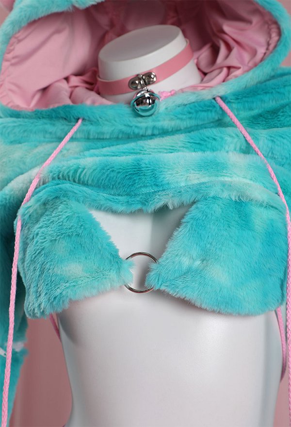 Ensemble de Lingerie Sexy Soutien-gorge et Culotte en Peluche Style Chat avec Sweat à Capuche Court et Bas