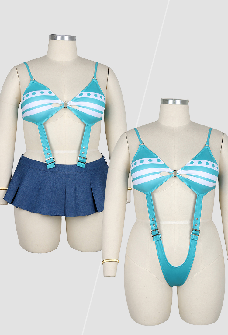 Talla Plus Conjunto sexy inspirado en Nami para Halloween: body con transparencias combinado con minifalda y cinturón
