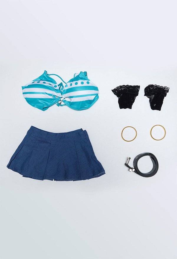Nami Derivative Sexy Lingerie Costume Halloween Cutout Bodysuit and Mini Skirt Set with Belt Stockings Outfit