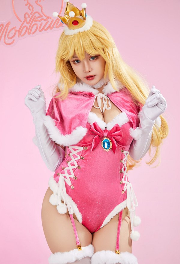 Peach Derivative Sexy Lingerie Bodysuit Plush Homewear Romper and Cloak with Gloves and Thigh Socks