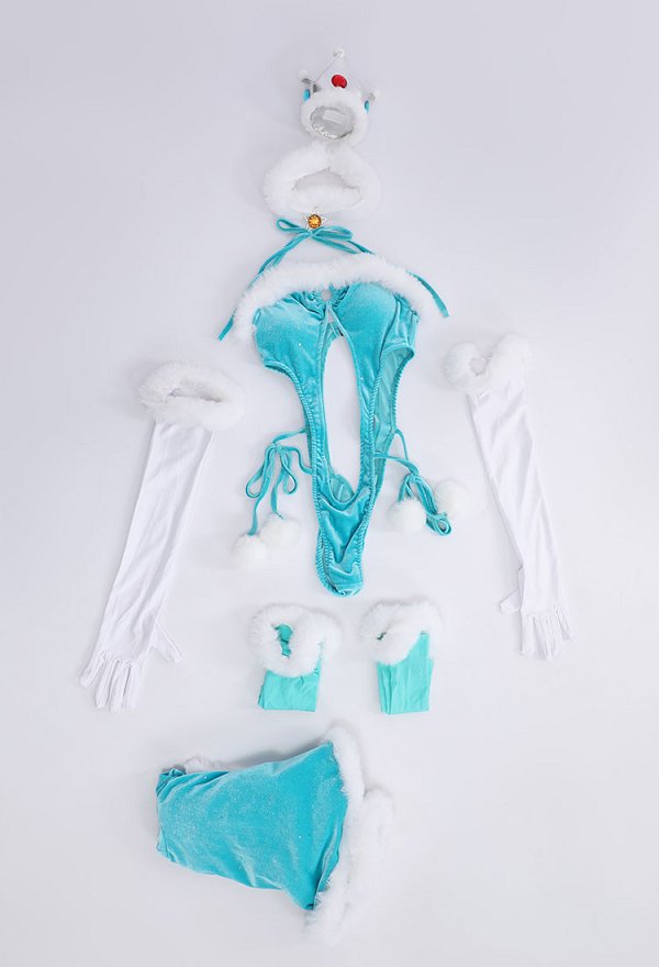 Rosalina Derivative Sexy Lingerie Set Christmas Furry Cutout Bodysuit with Short Cape Choker Crown