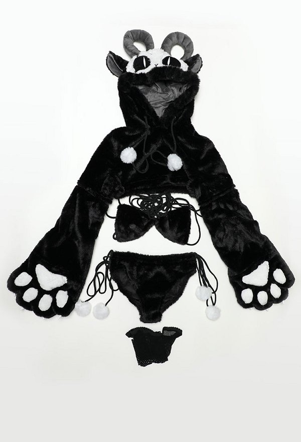 Furry Paw Sexy Lingerie Kawaii Plush Homewear Sheep Style Paw Gloves Hoodie Top and Bra Panty with Stockings