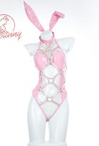 Ensemble de Lingerie Sexy Lapin Fille pour La Saint-valentin Body Rose avec Boucle en Forme de Cœur et Bandeau avec Anneau à Main Ensemble de Lingerie Sexy Lapin Fille pour La Saint-valentin Body Rose avec Boucle en Forme de Cœur et Bandeau avec Anneau à Main