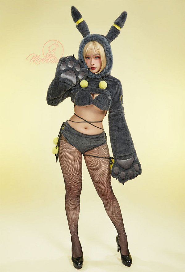 PM Derivado Bikini Furry Paw Sexy Lencera Kawaii Plush Homewear Paw Gloves Sudadera con Capucha y Braga de Sujetador con Cola