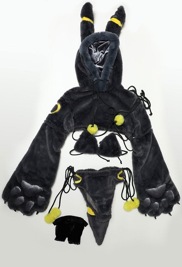 PM Derivado Bikini Furry Paw Sexy Lencera Kawaii Plush Homewear Paw Gloves Sudadera con Capucha y Braga de Sujetador con Cola