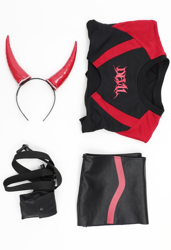 Ensemble de Combinaison de Moto Démoniaque avec Body et Jupe Courte Avec sac Banane et Bandeau