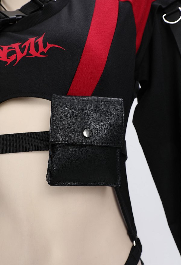 Ensemble de Combinaison de Moto Démoniaque avec Body et Jupe Courte Avec sac Banane et Bandeau