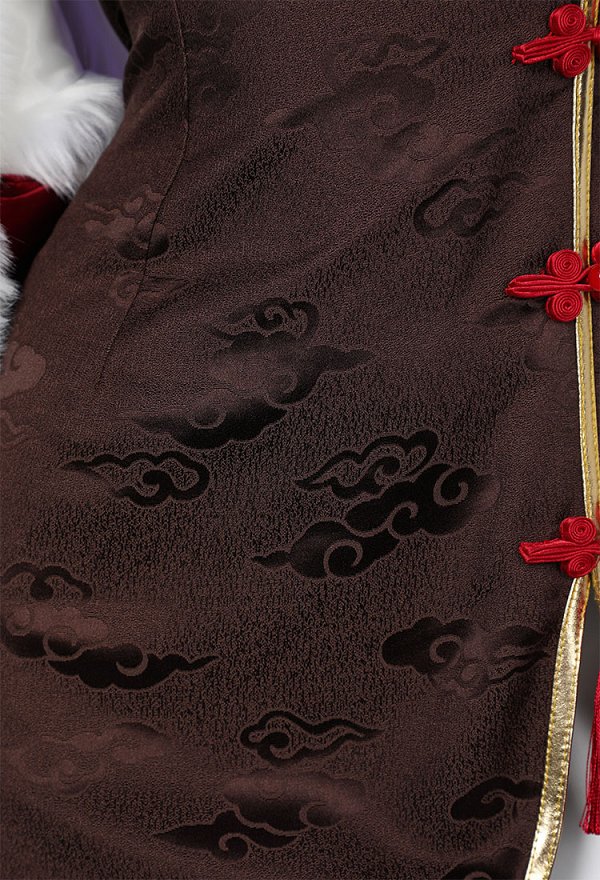 Tingyun Derivative Cheongsam Style Dress and Plush Shawl with Bracelet and Thigh Stockings Costume