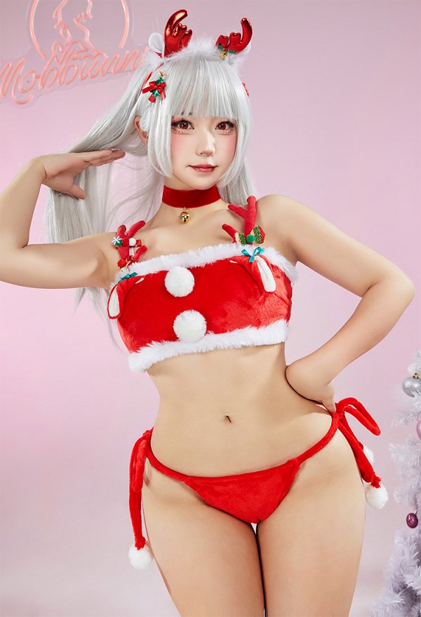 Sexy Weihnachts Elch Kostüm aus Plüsch mit kurzem Oberteil und Shorts, inklusive Haarband und Halsband Sexy Weihnachts Elch Kostüm aus Plüsch mit kurzem Oberteil und Shorts, inklusive Haarband und Halsband
