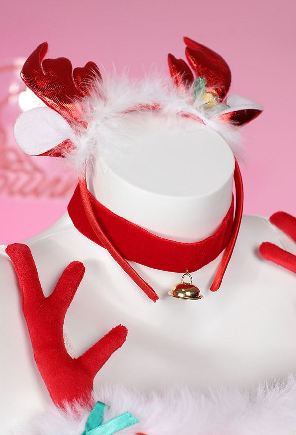Sexy Weihnachts Elch Kostüm aus Plüsch mit kurzem Oberteil und Shorts, inklusive Haarband und Halsband Sexy Weihnachts Elch Kostüm aus Plüsch mit kurzem Oberteil und Shorts, inklusive Haarband und Halsband