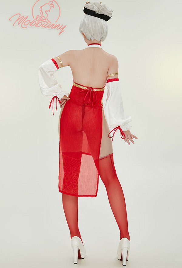 Purah Derivative Sexy Lingerie Set Halter Backless Top and Panty with Arm Sleeves and Stockings