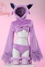 PM Derivado Bikini Furry Paw Lencería Sexy Kawaii Púrpura Peluche Homewear Paw Guantes Sudadera con Capucha y Braga con Medias