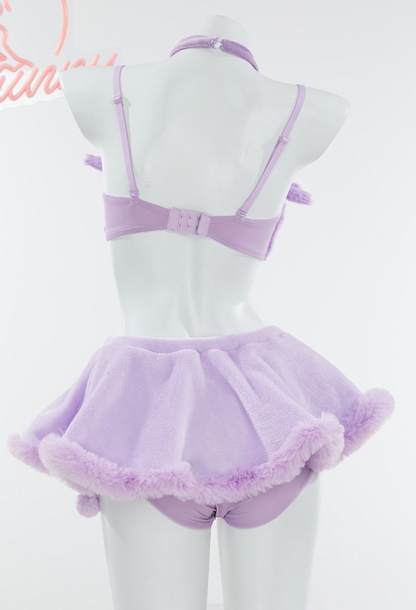 Lencería Sexy Derivado de PM con Sujetador y Braguita Triangular con Falda a Media Pierna y Collar