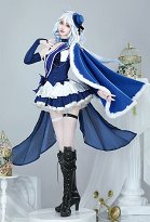 Furina Derivative Kleid Set Kawaii Blau Weiß Kurzes Kleid und Hut mit Schleifenstrümpfen Cosplay Kostüm