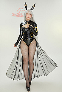 PM Derivative Sexy Lingerie Set Black Bodysuit and Top with Chiffon Skirt Headband Tail