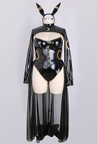 Conjunto de lencería sexy de talla grande PM Derivate mono negro y top con falda de gasa y diadema