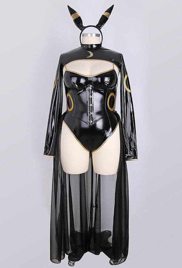 Conjunto de lencería sexy de talla grande PM Derivate mono negro y top con falda de gasa y diadema