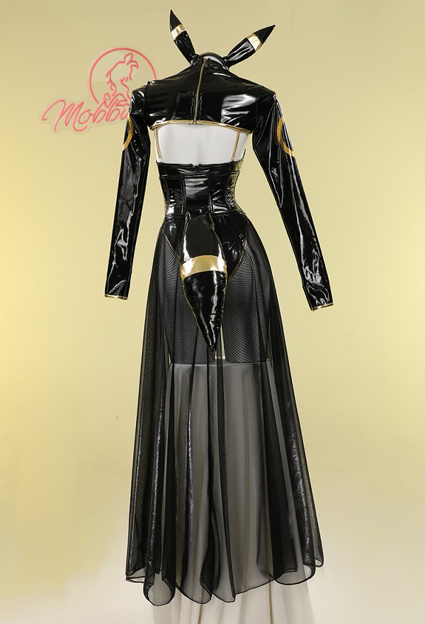 PM Derivado Sexy Lencería Negra Camiseta Corta y Falda con Diadema