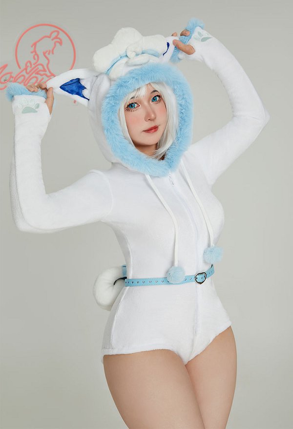 PM Derivative Fluffy Bodycon Romper Sexy Lingeire Blanco Azul Peludo Body con Capucha con Cinturón de Cola y Calcetines PM Derivative Fluffy Bodycon Romper Sexy Lingeire Blanco Azul Peludo Body con Capucha con Cinturón de Cola y Calcetines