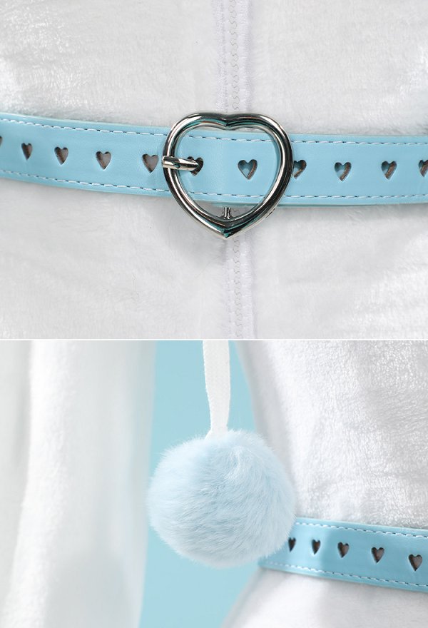 PM Derivative Fluffy Bodycon Romper Sexy Lingeire Blanco Azul Peludo Body con Capucha con Cinturón de Cola y Calcetines PM Derivative Fluffy Bodycon Romper Sexy Lingeire Blanco Azul Peludo Body con Capucha con Cinturón de Cola y Calcetines
