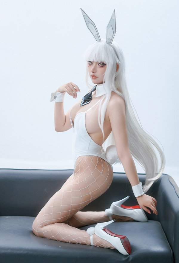 Blanc White Bunny Girl Dérivé Ensemble de Lingerie Sexy Justaucorps en Cuir Verni Sexy avec Oreille de Lapin pour Femme