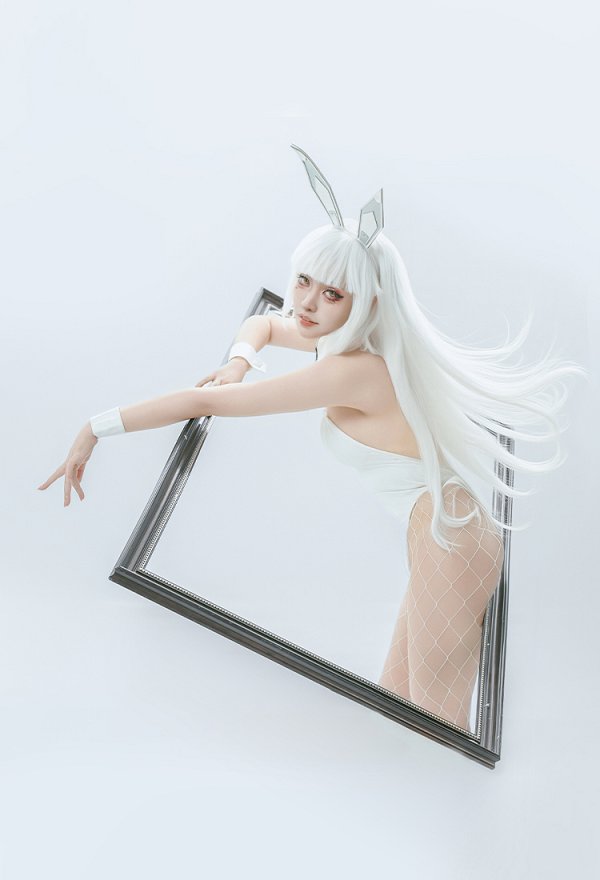 Blanc White Bunny Girl Dérivé Ensemble de Lingerie Sexy Justaucorps en Cuir Verni Sexy avec Oreille de Lapin pour Femme