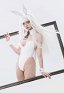 Blanc White Bunny Girl Dérivé Ensemble de Lingerie Sexy Justaucorps en Cuir Verni Sexy avec Oreille de Lapin pour Femme