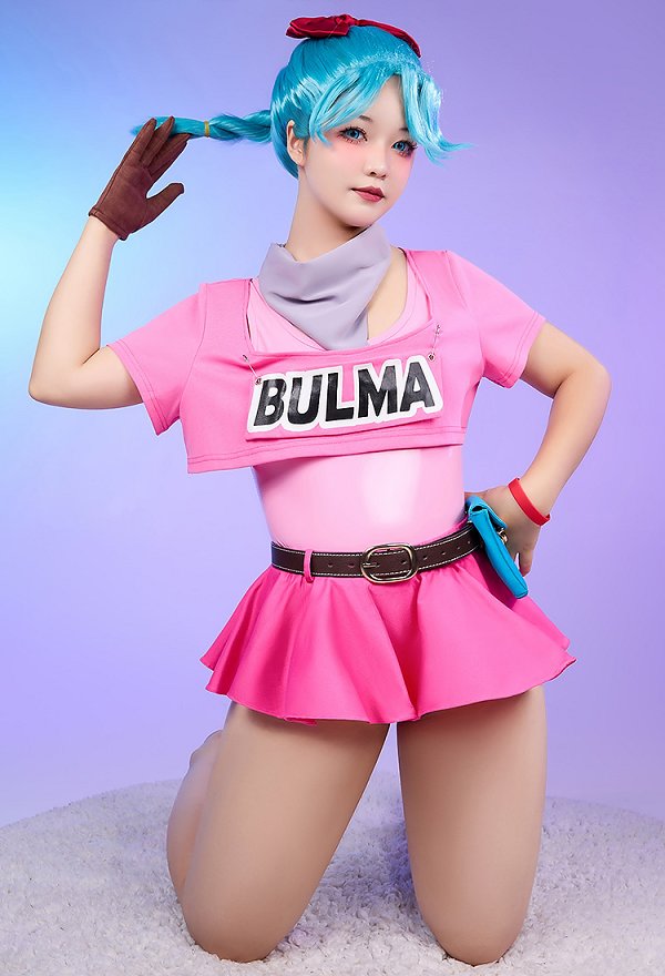 Disfraz de Cosplay Lencería Sexy Derivado de Bulma Camiseta Corta con falda Lápiz y Riñonera