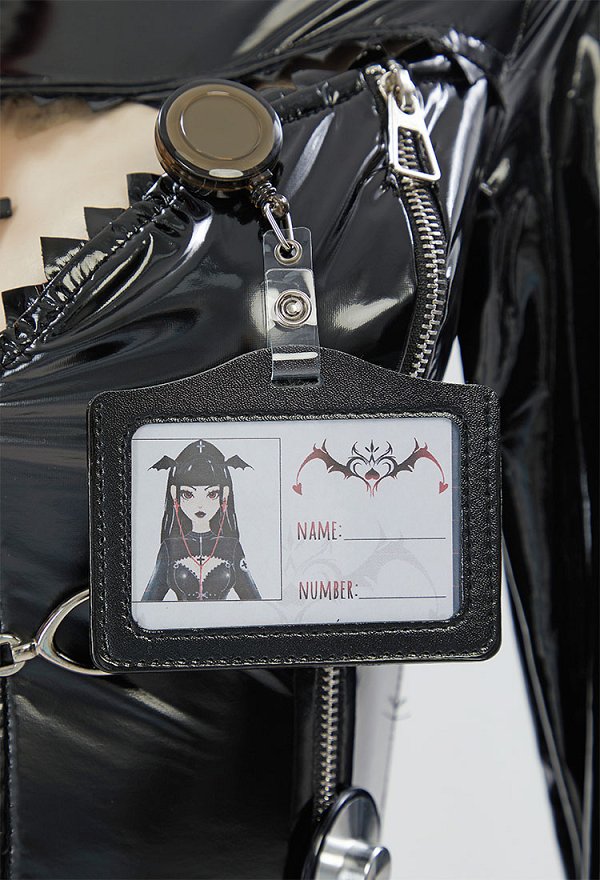 Gothic Sexy Kranken Uniform schwarzes Kleid Stirnband oberschenkelhohen Strümpfen Halskette