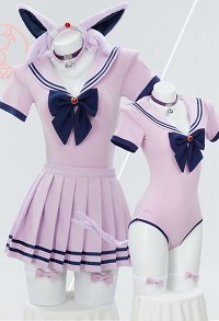 PM Derivative Loungewear Purple Bodysuit Sailor Uniform Pleated Skirt Set with Headband Choker