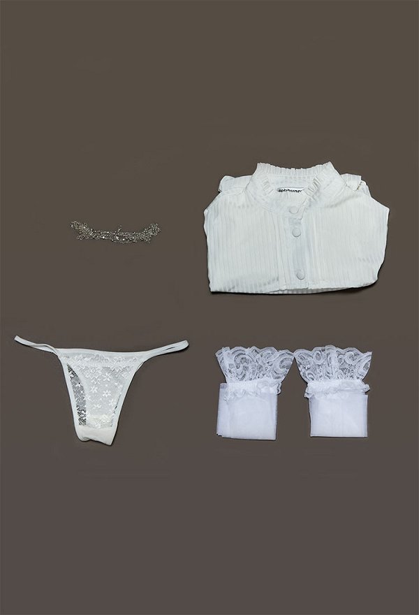 Plus Size Fern Derivative Friren: Beyond Journey's End Sexy Lingerie Set Hollow Slit Dress and Thong with Socks Chest Chain