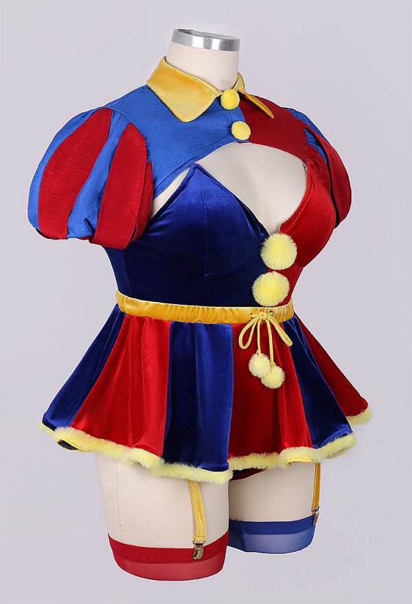 Traje de lencería sexy derivado de payaso TADC de talla grande y minifalda con guantes y sombrero