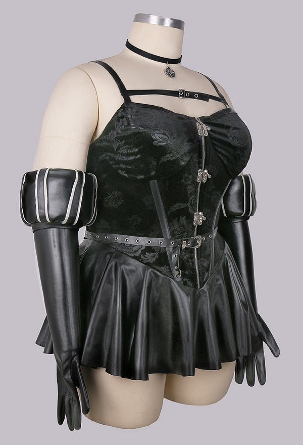 Plus Size Yennefer Dérivé Ensemble de Lingerie Sexy Robe Noire et Manteau Court avec Gants et Ceinture